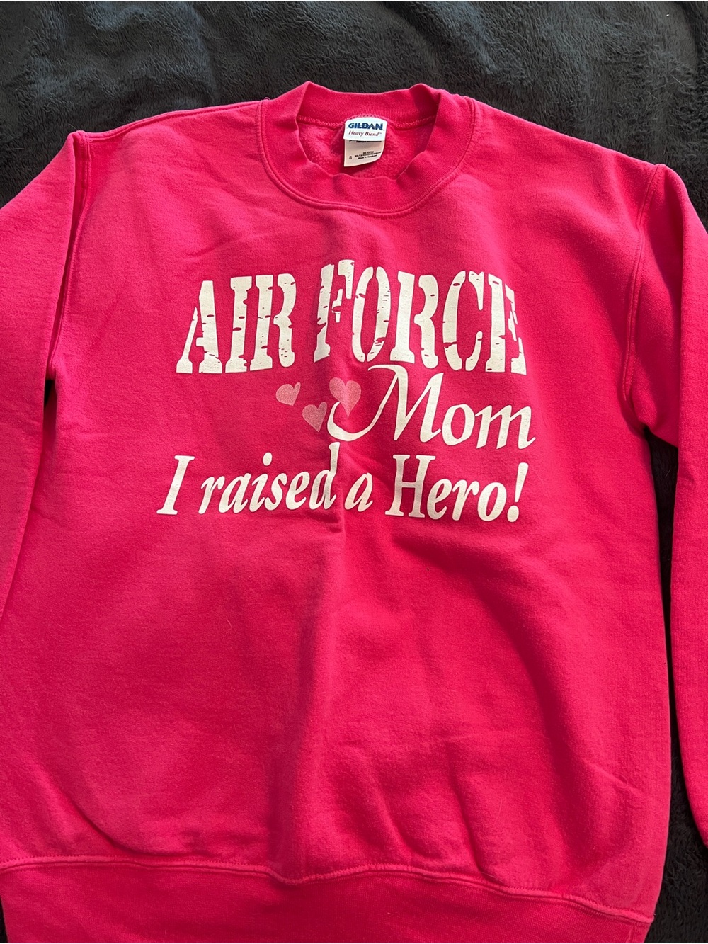 Gildan Hot Pink 'Air Force Mom I Raised a Hero' Crewneck Sweatshirt